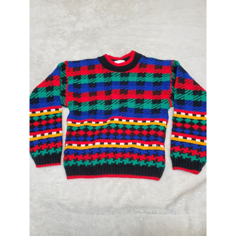 Vintage Club House Retro Bold Colorful Colorblock‎ Knit Sweater Boys 7  Kidcore